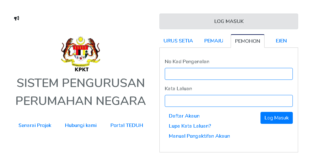 User sprn register kpkt gov my Permohonan Rumah